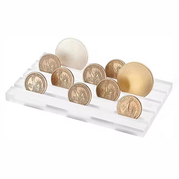 Clear Coin Collection Cast Acrylic Holder Acrylic Coin Display Stand With Groove