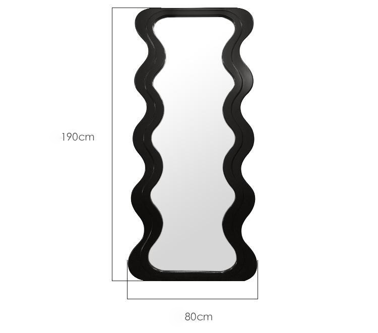 OEM Floor Wavy Standing Mirror Black Ornate Wooden Frame