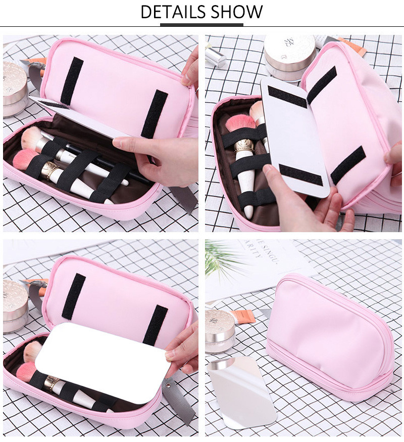 High Quality Makeup Artist Double Zipper Travel Cosmetic Bag With Mirror