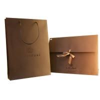 Buy cheap Recyle Paper bag logo foil stamp matt finish varnish ribbon colure for gift product