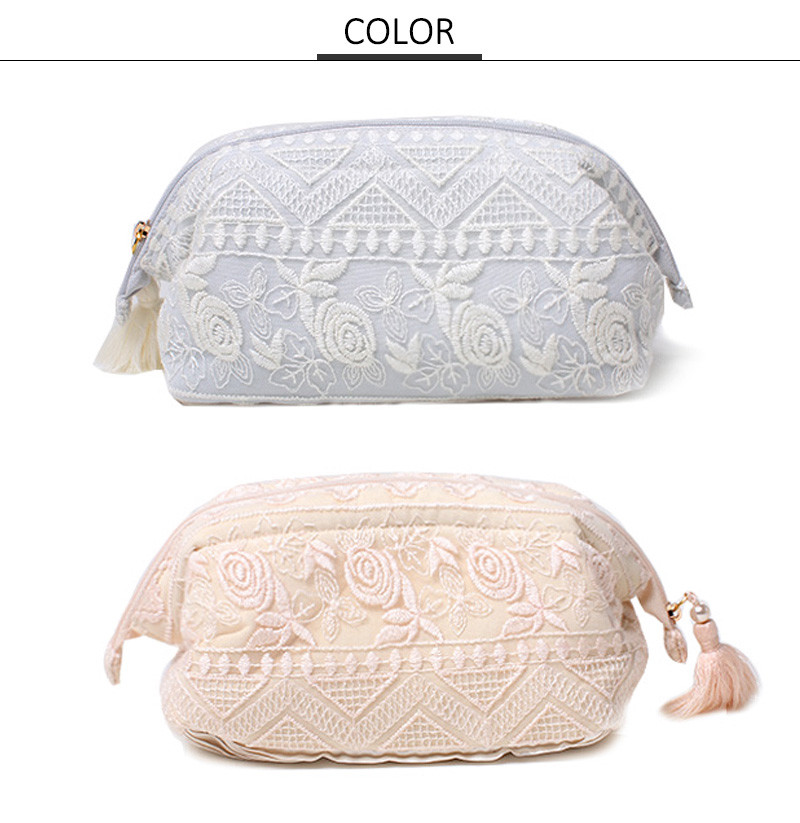 Custom Lady Natural Tassel Lace Portable Makeup Cosmetic Bag Small
