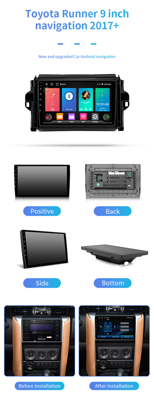 Astern View 9 Inch Car Radio With Touch Screen And GPS 8 Core For Toyota Runner