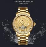 KINYUED Hollow water proof Leather strap Mechanical movement men watches