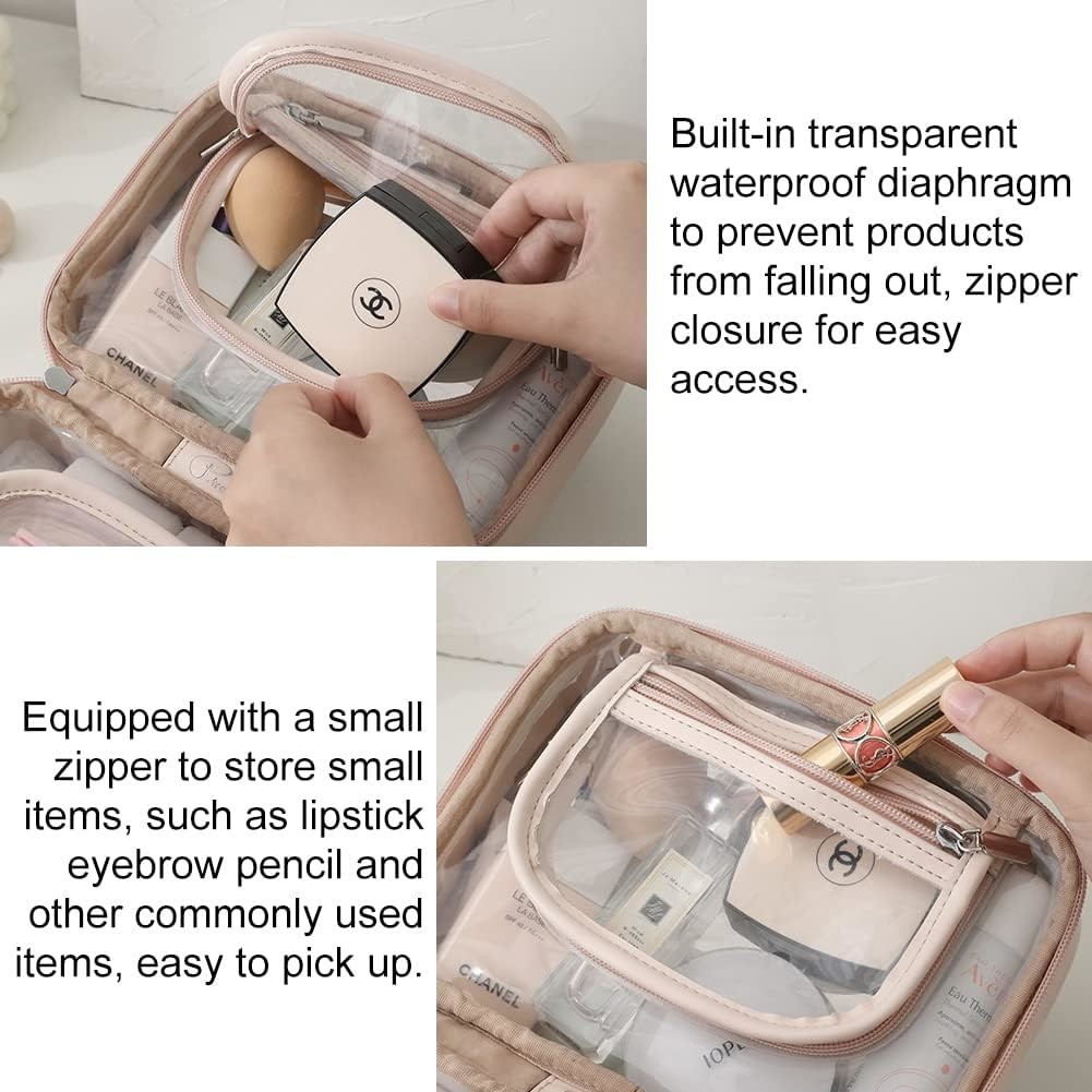 Multifunctional Transparent Double Travel Cosmetic Bag Case Waterproof Open Storage