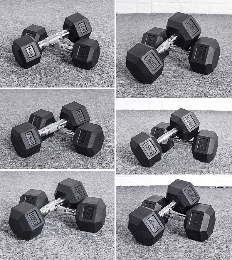 15kg Unisex Hexagon Rubber Dumbbells Non Toxic Customized