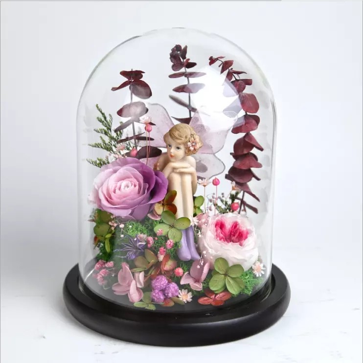 Beautiful Preserved Rose in Glass Dome flower arrangement for lover