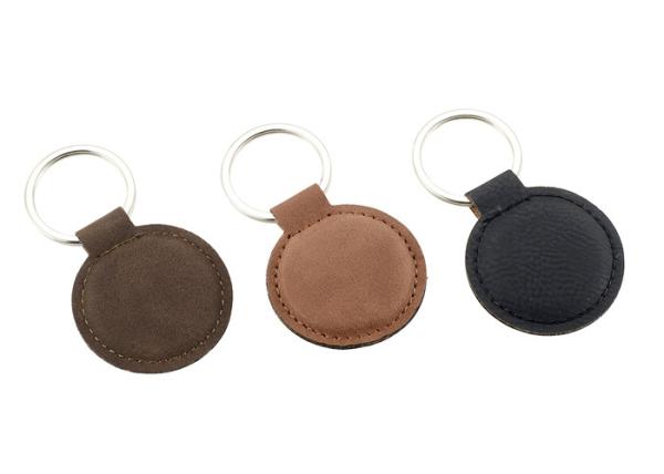 Buy cheap Debossing Logo PU Personalised Leather Keychain Round Zinc Alloy Brown from wholesalers