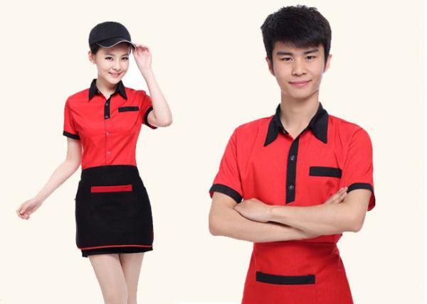 Buy cheap Red And Black Color Restaurant Staff Uniform Cotton New Polo Style For Waitresses from wholesalers