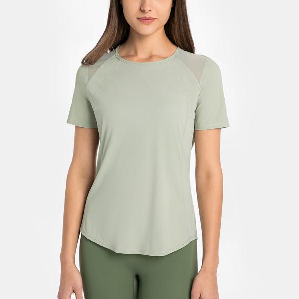 Buy cheap Athletic Ladies Yoga Tops / Short Sleeve Workout Shirts With Breathable Mesh from wholesalers