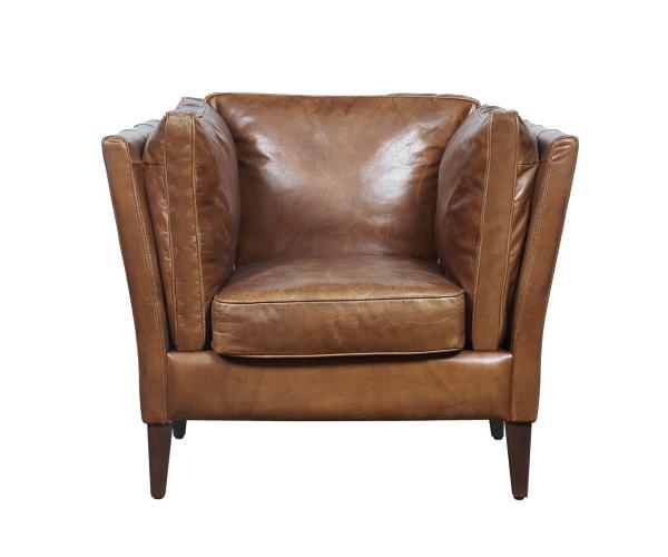 Cotton Figurine Wooden Leg High Back Leather Armchair , Brown Leather Occasional