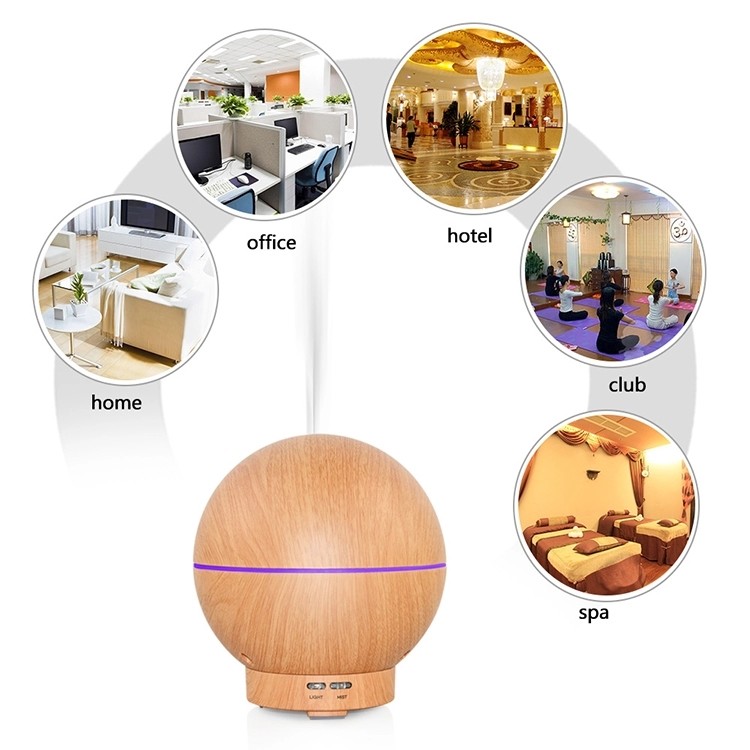 400ML Round Ultrasonic Light Wood Grain Cool Mist Humidifier For Home
