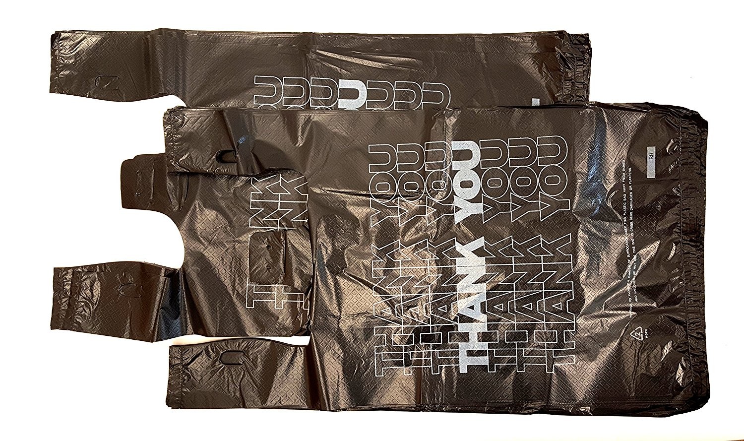 Plastic Black Bags 500 Count Extra Heavy Duty 1/6 Grocery Thank You Bags , HDPE material