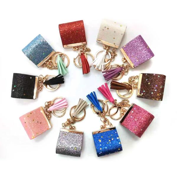 Buy cheap No Zipper Glitter Leather Mini Coin Purse Keychain Printing Logo For Backpack from wholesalers