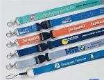 Colored yarn woven striped rainbow lanyards, printed logo dyed yarn woven