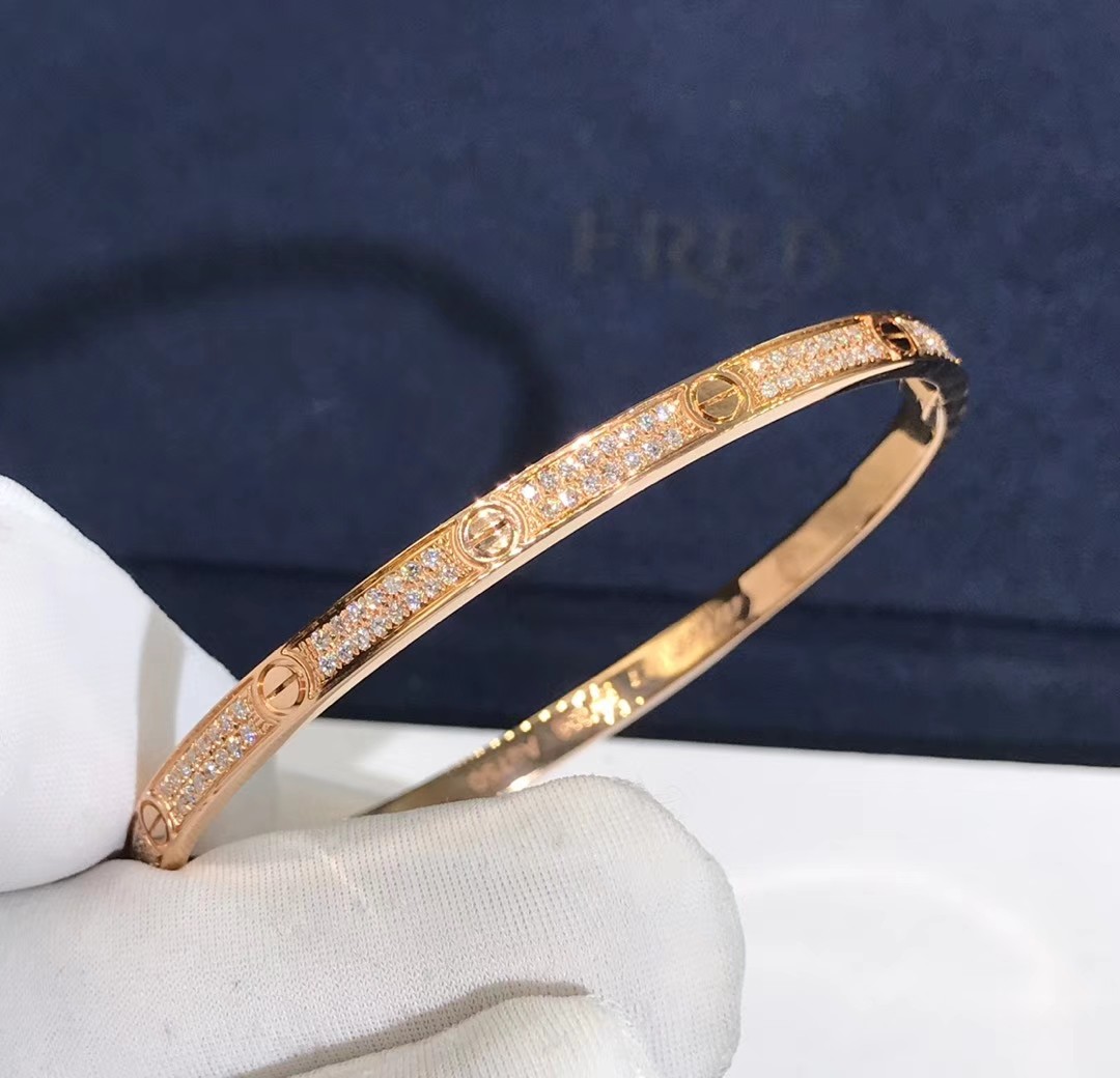 High Quality Fashion Fine Jewelry Pure 18k Real Gold And Natural Vs Diamonds LOVE Bracelet, Small Model Paved