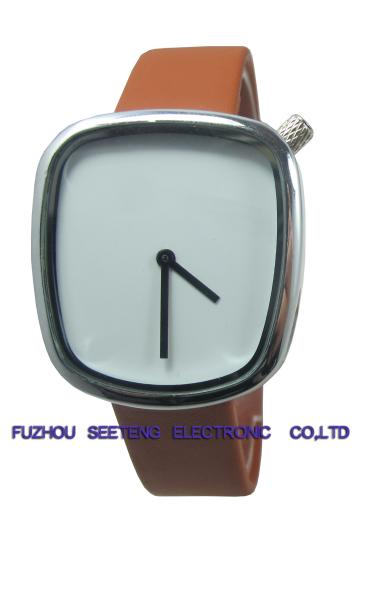Buy cheap PU leather band square alloy case simple clean dial wrist watch for young men from wholesalers