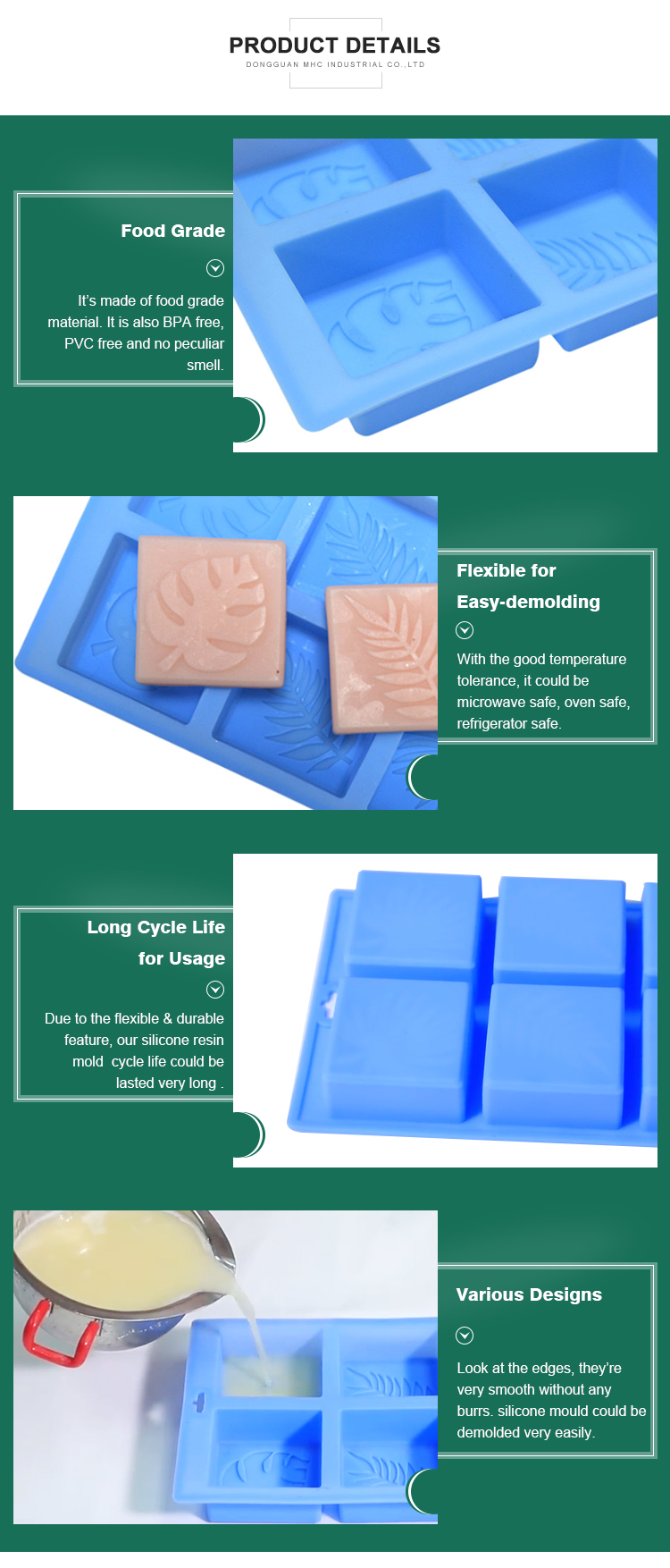 Custom Pattern Reusable Soap Molds Handmade Silicone Square Baking Mold