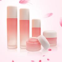 Buy cheap Frosted Gradient Pink Color Glass Cosmetic Lotion Pump Bottle product