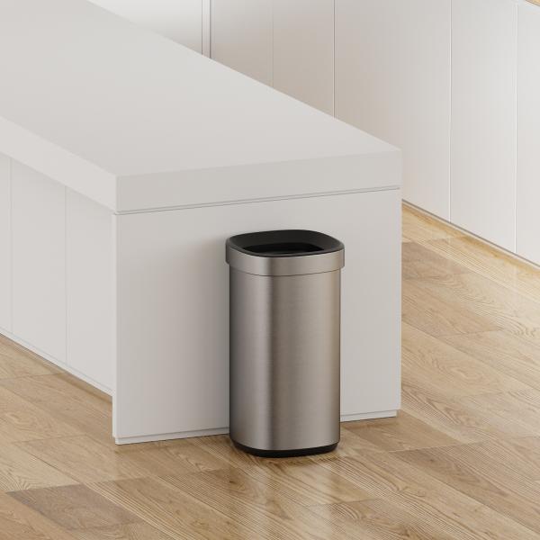 30L Stainless Steel Waste Bin Household Open Top Big Capacity Trash Can with