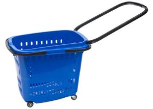 Wholesale Blue 55L Shopping Basket With Wheels For Grocery , 4 Wheel Shopping Baskets With Handles from china suppliers