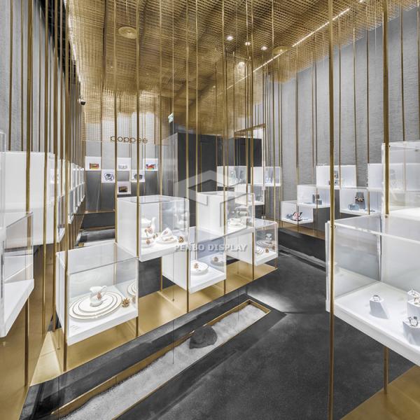 3D Rendering Jewelry Shop Furniture 10mm Thick Glass Jewellery Showroom