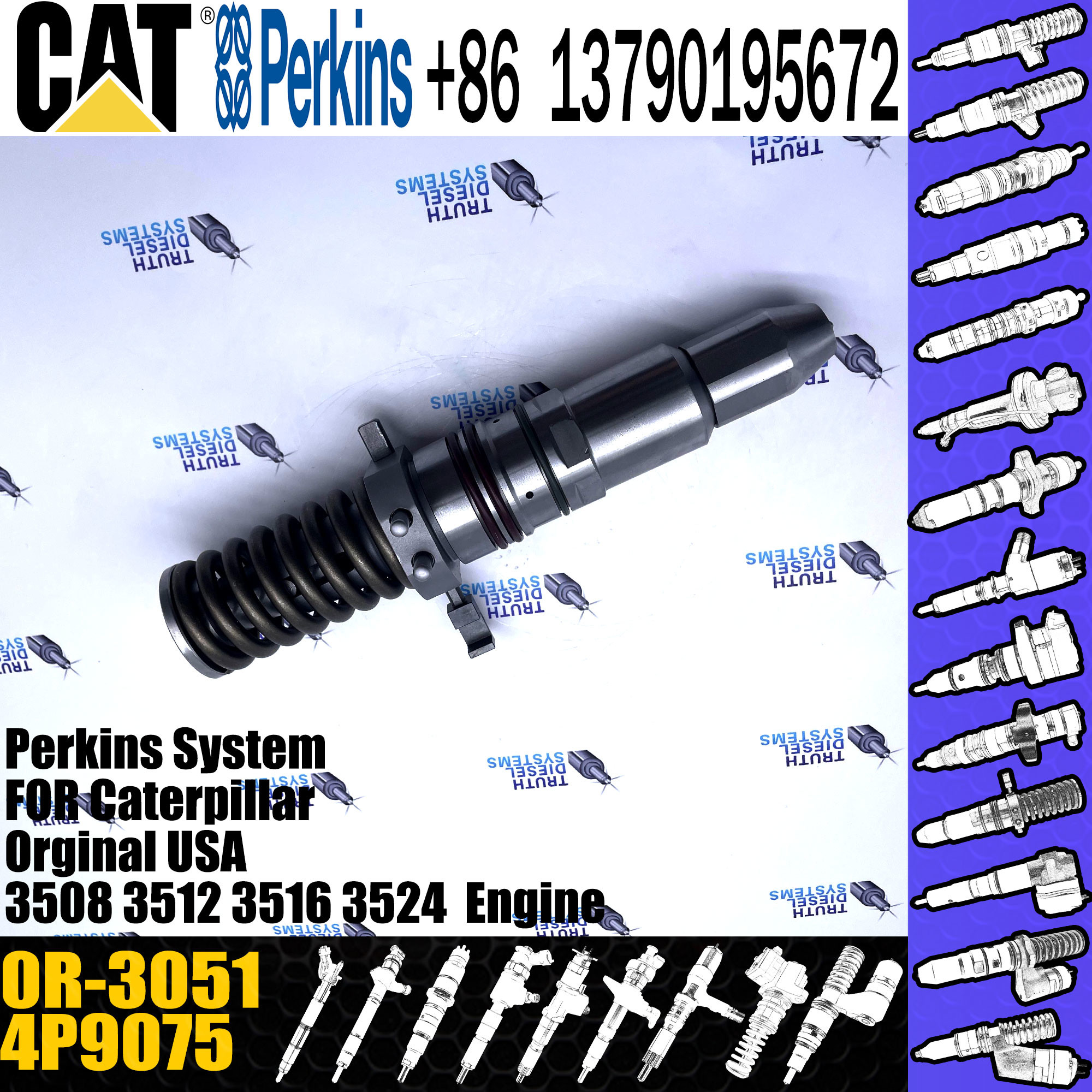 4P9075 Excavator Injecytor Common Rail Engine Diesel Fuel Injectors Nozzles 4P9075 3508 3512 3516 0R-3051