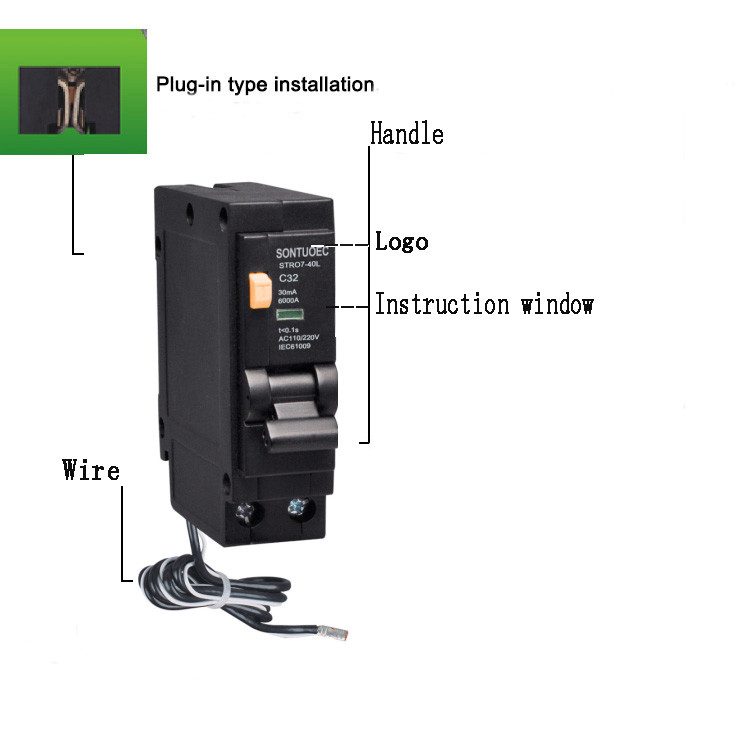 Black Color 6ka Plug In RCBO Circuit Breaker 18mm Width Single Phase