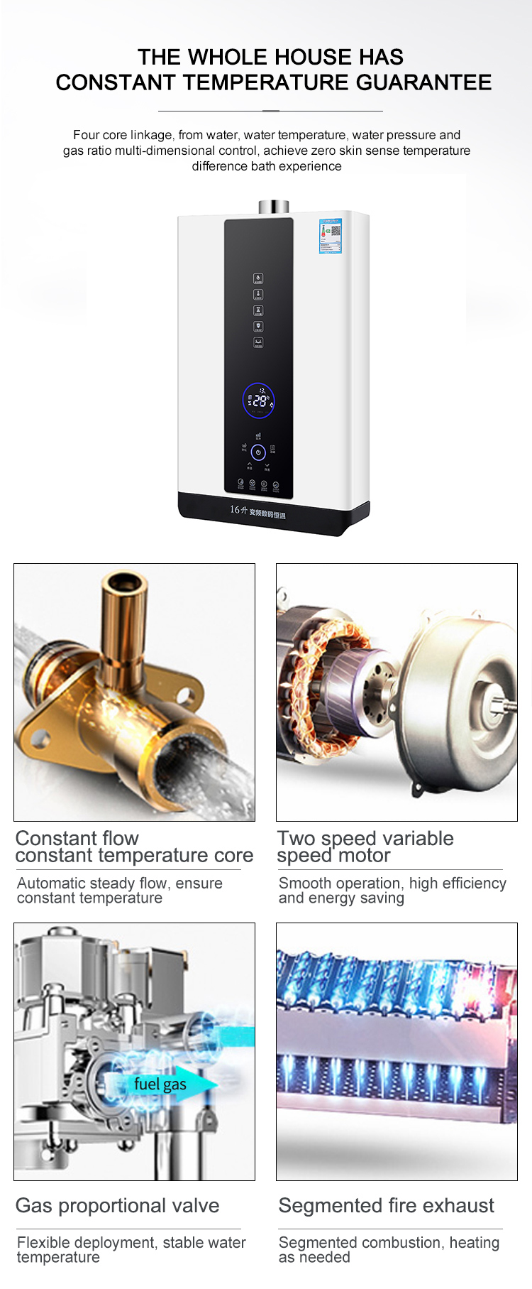 16000W Condensing Gas Water Heater Tankless Instant 16L
