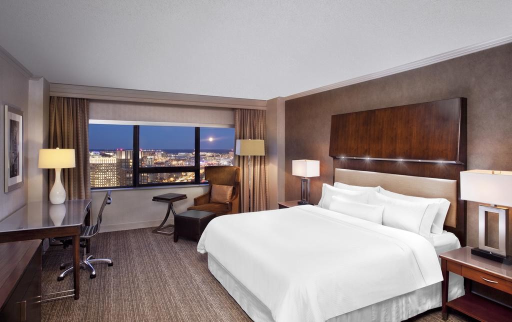 Hotel Room Large Bedroom Walnut wood King size Bed Luxury Nightstand and Marble top Writing Desk with Lounge sofa set