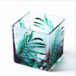 holiday 6x6x6cm square cup glass candle with rainforest pattern candle holder
