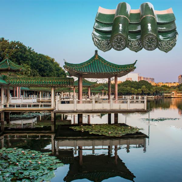 Buy cheap Chinese Gazebo Green Glazed Roof Tiles Terracotta Handmade Tea House Garden from wholesalers