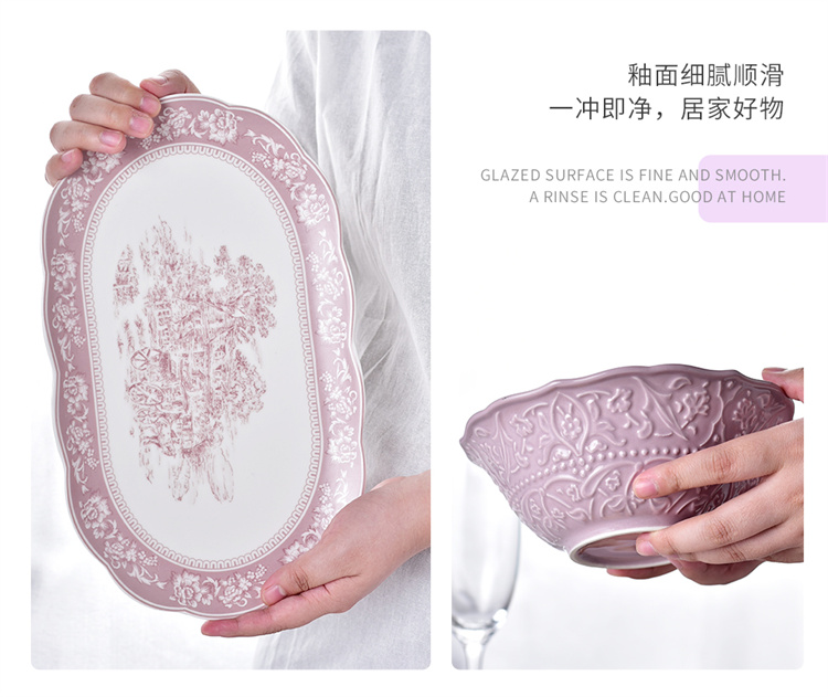 Ins Style Porcelain Bowl Spoon Plates Sets White Ceramic Dinnerware Set For 10 Users