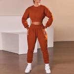 250gsm Ribbed 2 Piece Set Round Neckline Long Sleeve Crop Top And Cuffed Joggers