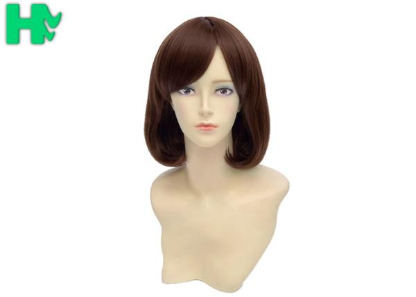 Buy cheap Short Wave Pure Brown Synthetic Hair Wigs For Lady / Heat Safe Synthetic Wigs from wholesalers