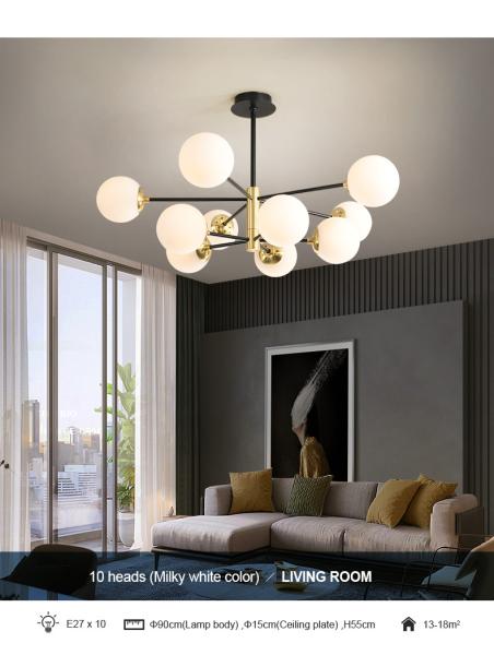 Loft Vintage Loft Chandelier E27 Round Ball Light Ceilling Lamp Black Gold