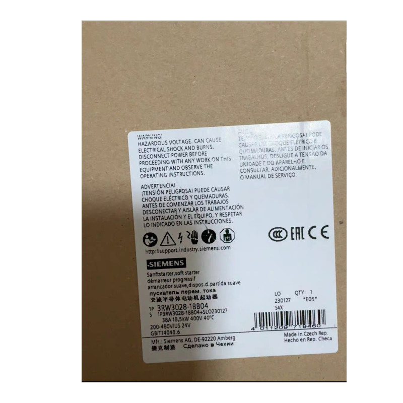 SIEMENS 3RW3028-2BB04 SIRIUS soft starter S0 38 A, 18.5 kW/400 V, 40 °C 200-480 V AC, 24 V AC/DC spring-type terminals