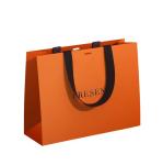 Luxury Ribbon Handle Boutique Shopping Packaging Black Paper Bags With Logo