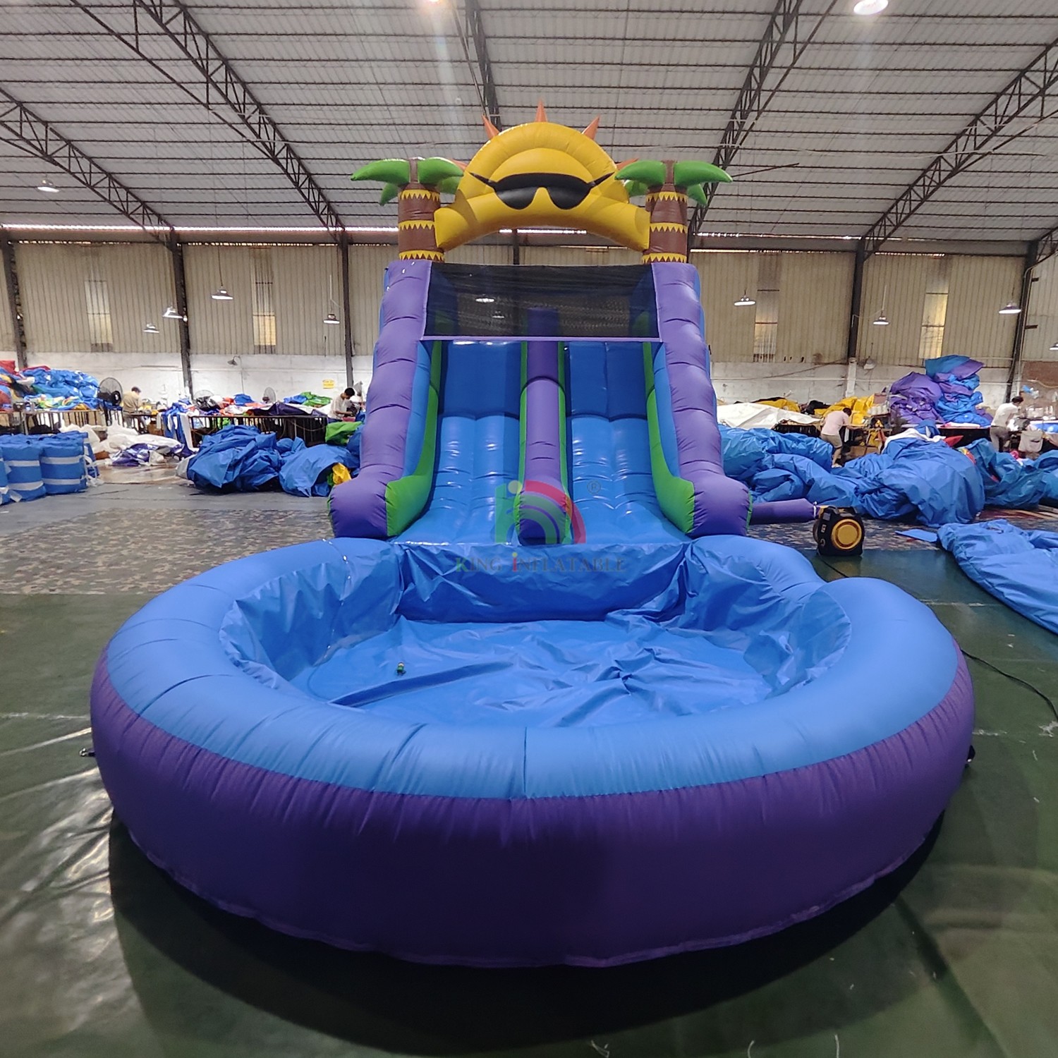 Commercial Waterslide Grade Full PVC Double Lane Inflatable Water Slide With Airtight Splash Water Pool