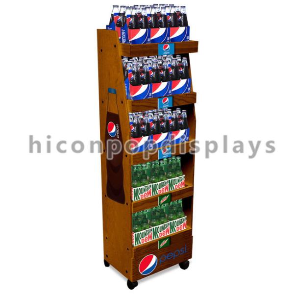 Buy cheap Movable Solid Wood Cola Display Stand Freestanding Drinks Shop Merchandising Display from wholesalers