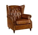 Georgian Style High Backed Winged Leather Chairs , Brown Leather Armchair Deep