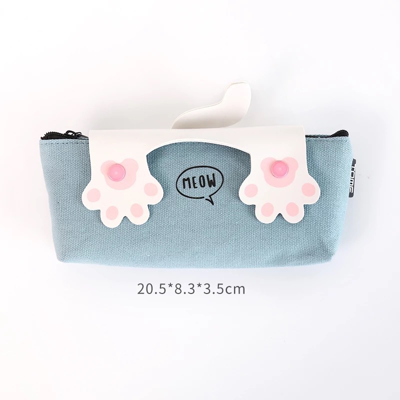 Zippered Canvas Pencil Bag in Adorable Cartoon Cat Print for Personalized Stationery