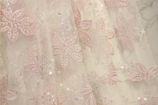 Buy cheap Tulle Bridal Lace Fabrics , DTM Light Pink Lace Fabric 10yds Long from wholesalers