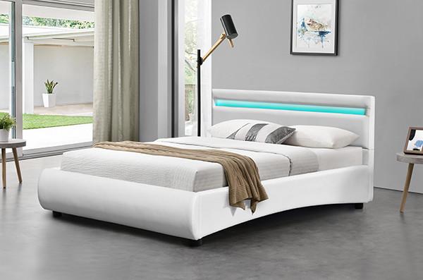 Buy cheap OEM White Pu Leather Bed Frame With LED Light Curve Shape from wholesalers