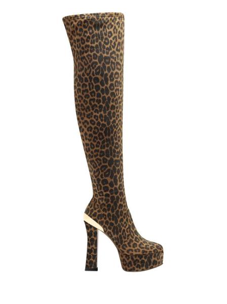 Buy cheap Leopard Fabric High Heel Ankle Boots Stiletto 110mm Knee High Platform Stiletto Boots from wholesalers