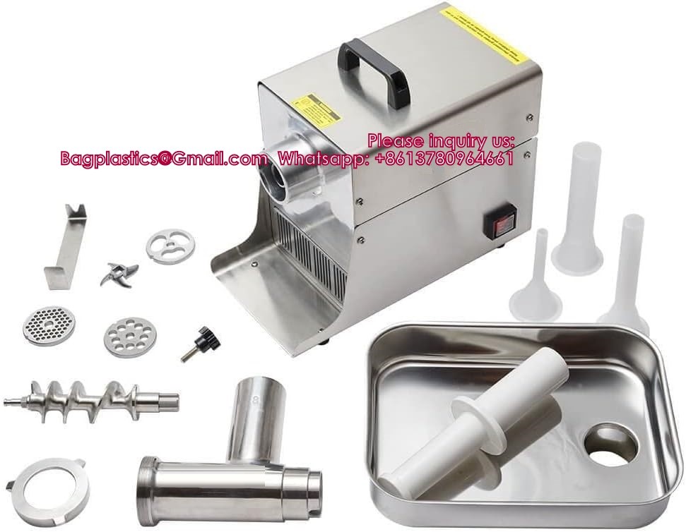 Food Processors, Meat Grinder Electric, Stainless Steel, Heavy Duty With Blades And Plates, Sausage Stuffer Tube