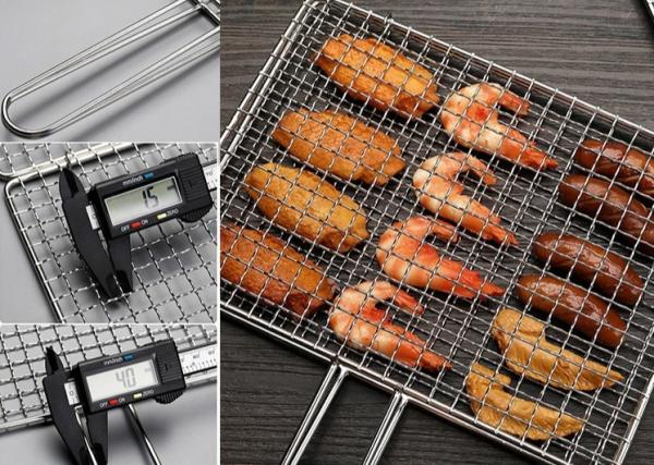 Buy cheap Square Crimped Fish BBQ Grill Wire Mesh Basket 25*40mm 30*45mm PTFE Coating from wholesalers