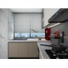 Buy cheap Modern U-Shaped Wood Grain Stainless Steel Kitchen Cabinet With Vibrant Red Open Shelf from wholesalers