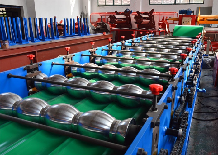 Glazed Tile Roofing Roll Forming Machine 0.4mm Color Painted Galvanized Steel With PLC