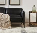 Steel Frame Black Leather Two Seater Settee , Contemporary Black Two Seater Sofa