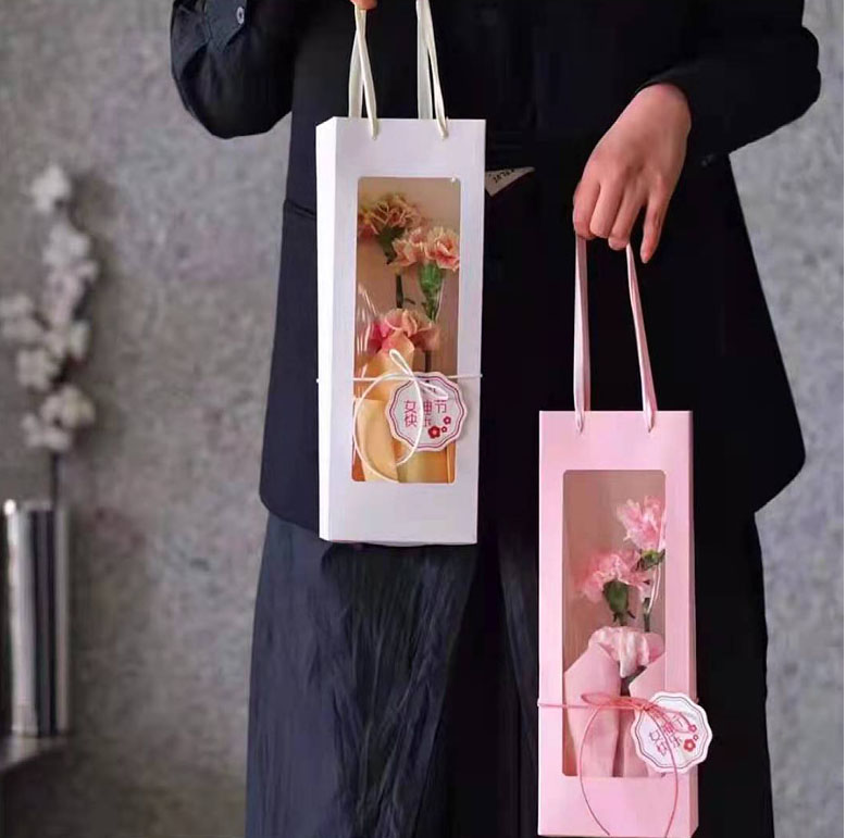 Personalized Designer Paper Bags with Clear Window Custom Your Own Logo on Ivory Board